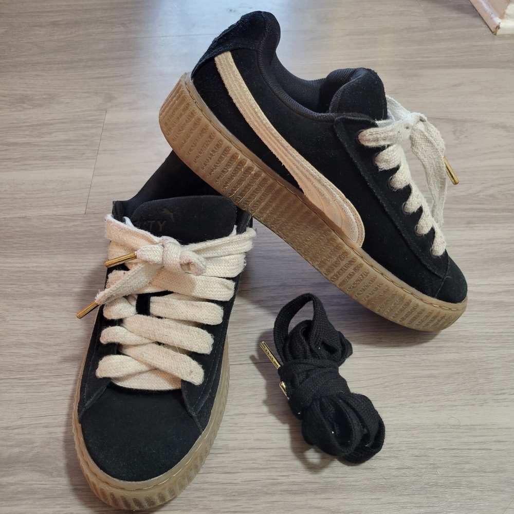 FENTY x PUMA CREEPER PHATTY Womens Size 9 Black White Sneakers Shoes Extra Laces